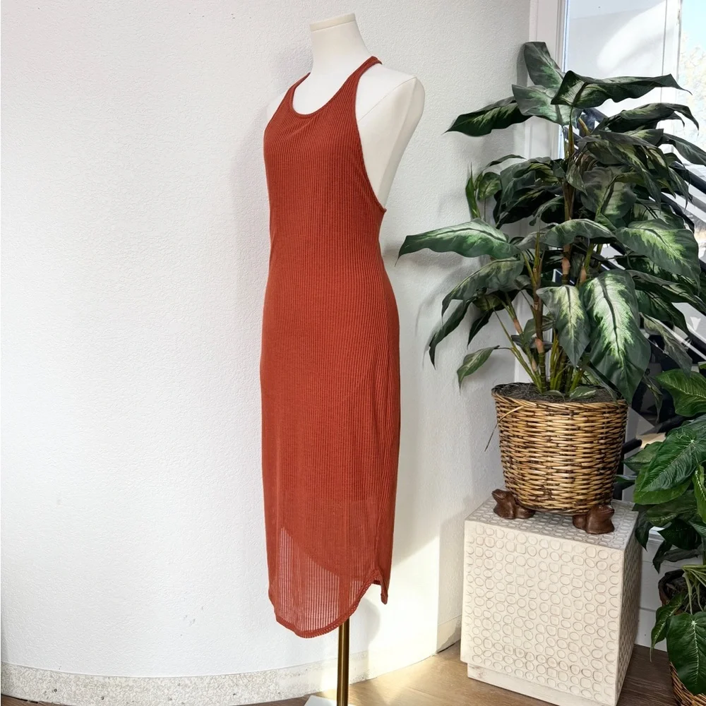 Urban Outfitters Sparkle & Fade Rust Ribbed Sheer Tank Dress M - Picture 5 of 9